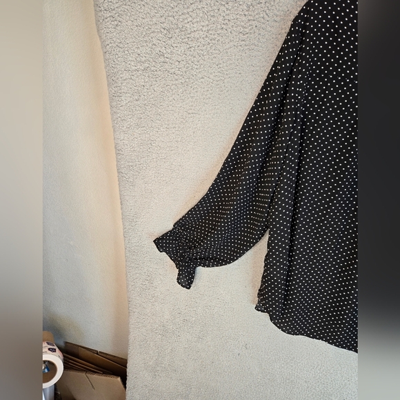T. Tahari Womens Blouse Sz 1X Black White Polka Dot Full Front Button Semi Sheer - Picture 12 of 13